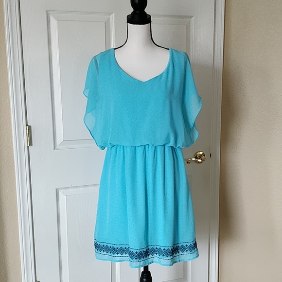 Charming Charlie Dresses & Skirts - Charming Charlie turquoise embroidered dress sz L